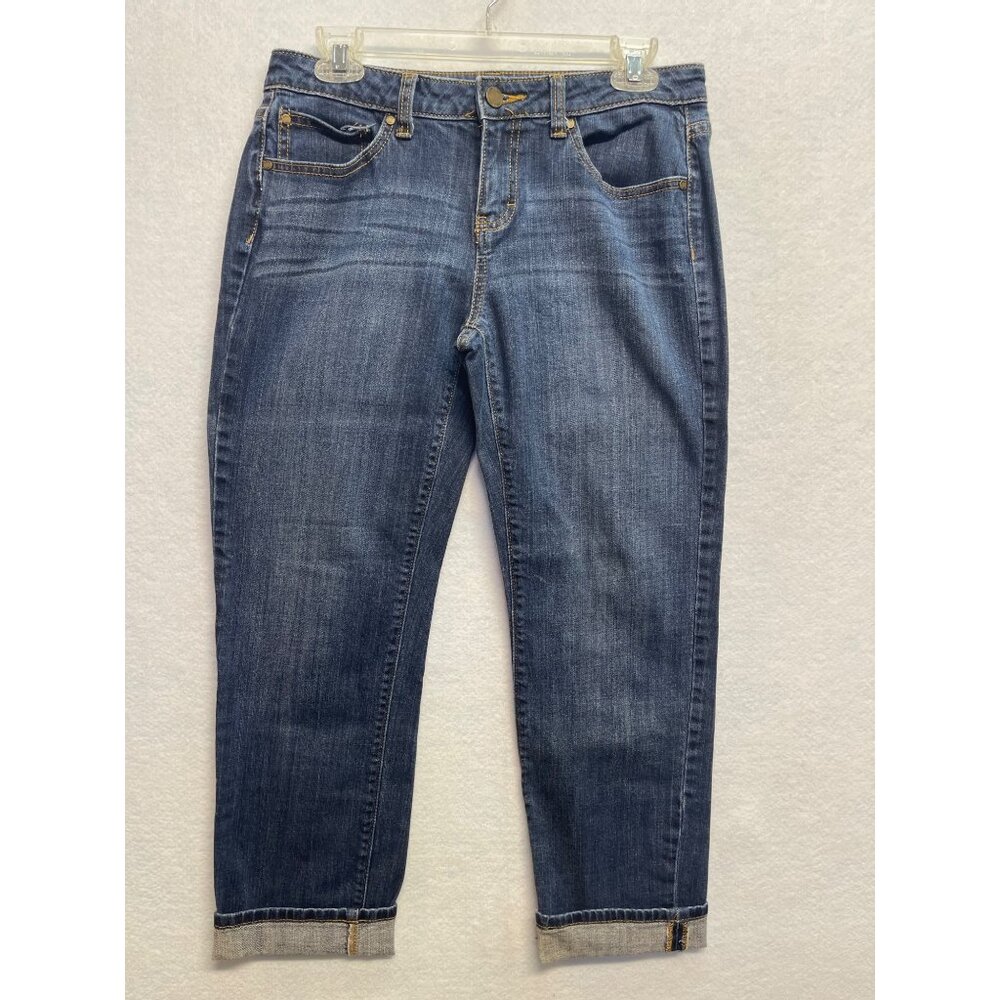 Jennifer Lopez Straight Leg Boot Cut Cuffed Jeans Low Rise Medium Wash Size 4